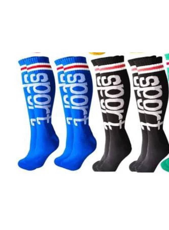 Unisex Athletic Knee-High Sports Socks – Breathable, Cushioned, Non-Slip Design (black blue red white-Colour Pack) - Image 1